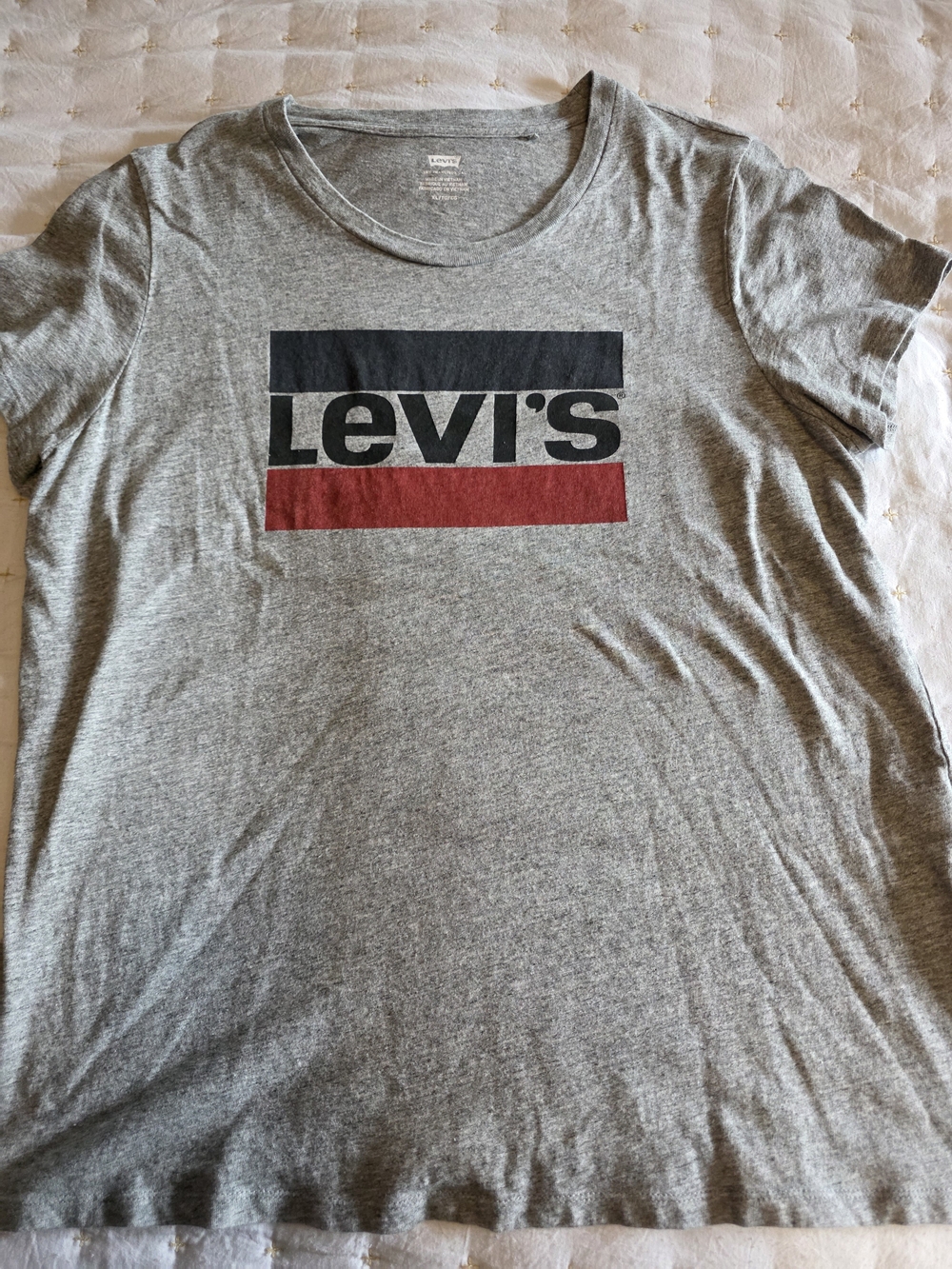 Levi's Men's Heather Grey Logo Tee with Black & Red Stripes